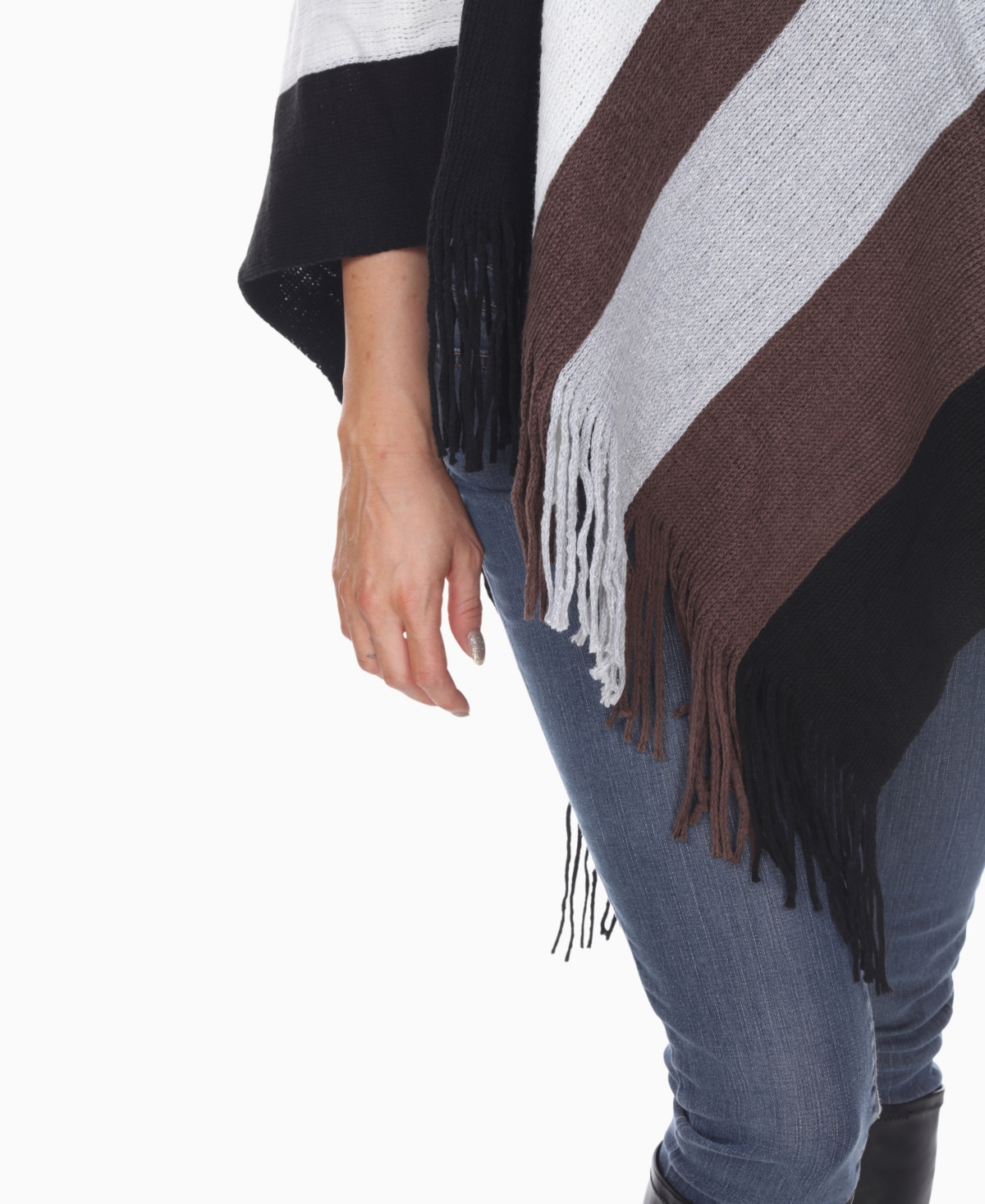 White Mark Women's Striped Knit Fringe Poncho Sweater In Multi