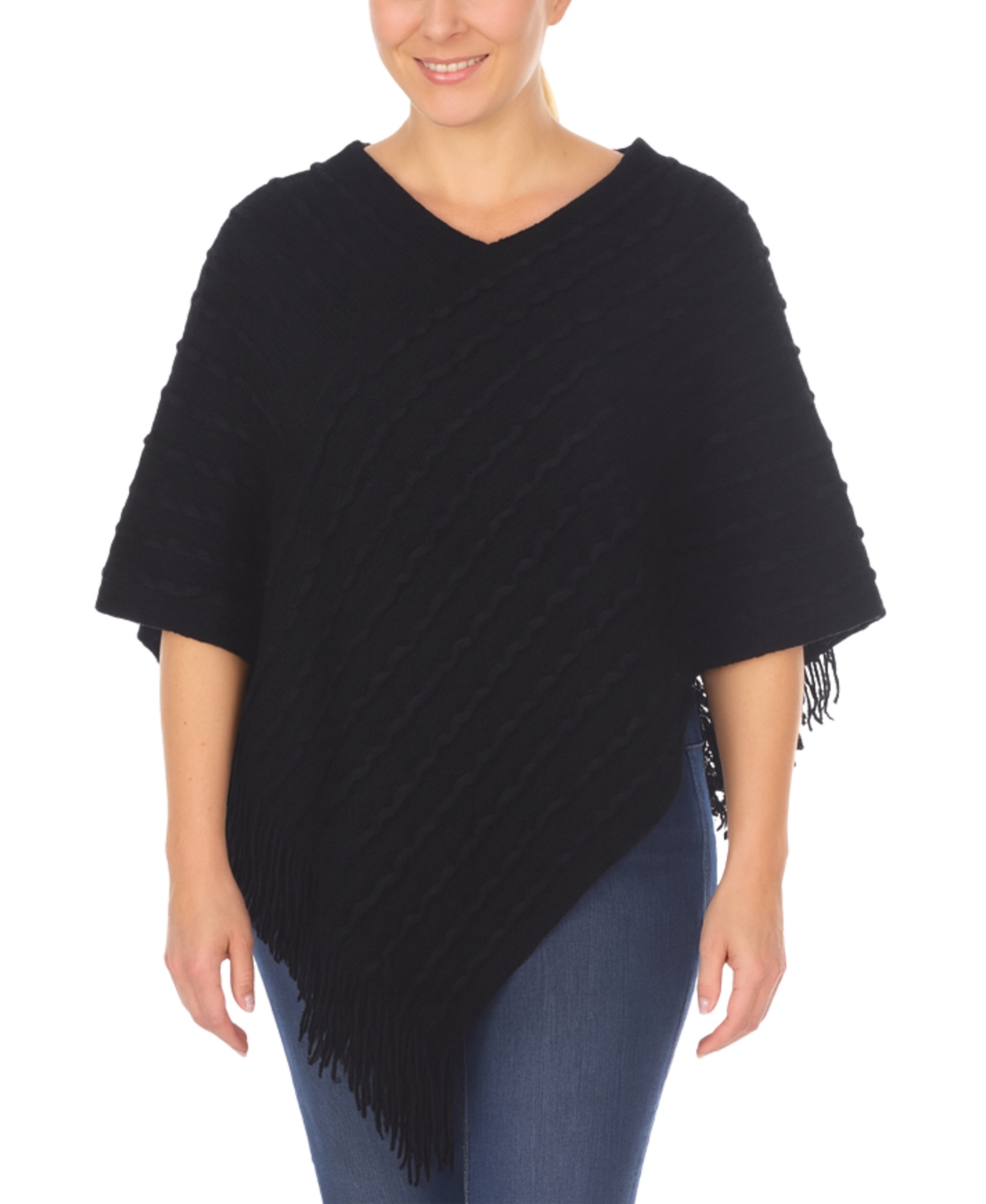 White Mark Women's Lightweight Textured Knit Poncho Sweater In Black