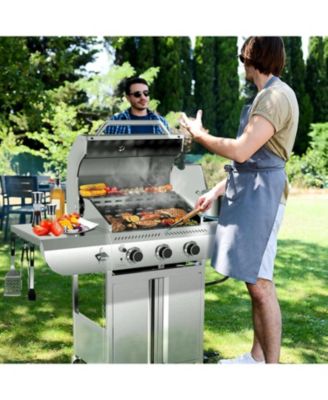 3-Burner Propane Gas Grill with Side Burner 34,000 BTU Stainless Steel Outdoor BBQ Grill, Cast Iron Grates, Portable for Patio, Camping