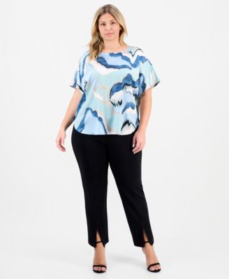 Plus Size Printed Boat Neck Top