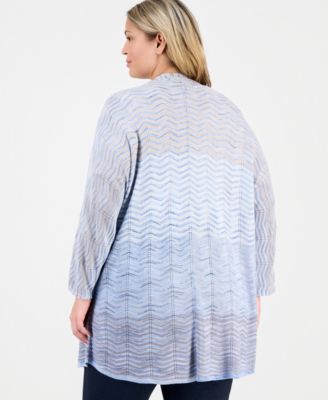 Plus Size Open-Front Zig-Zag Knit Cardigan