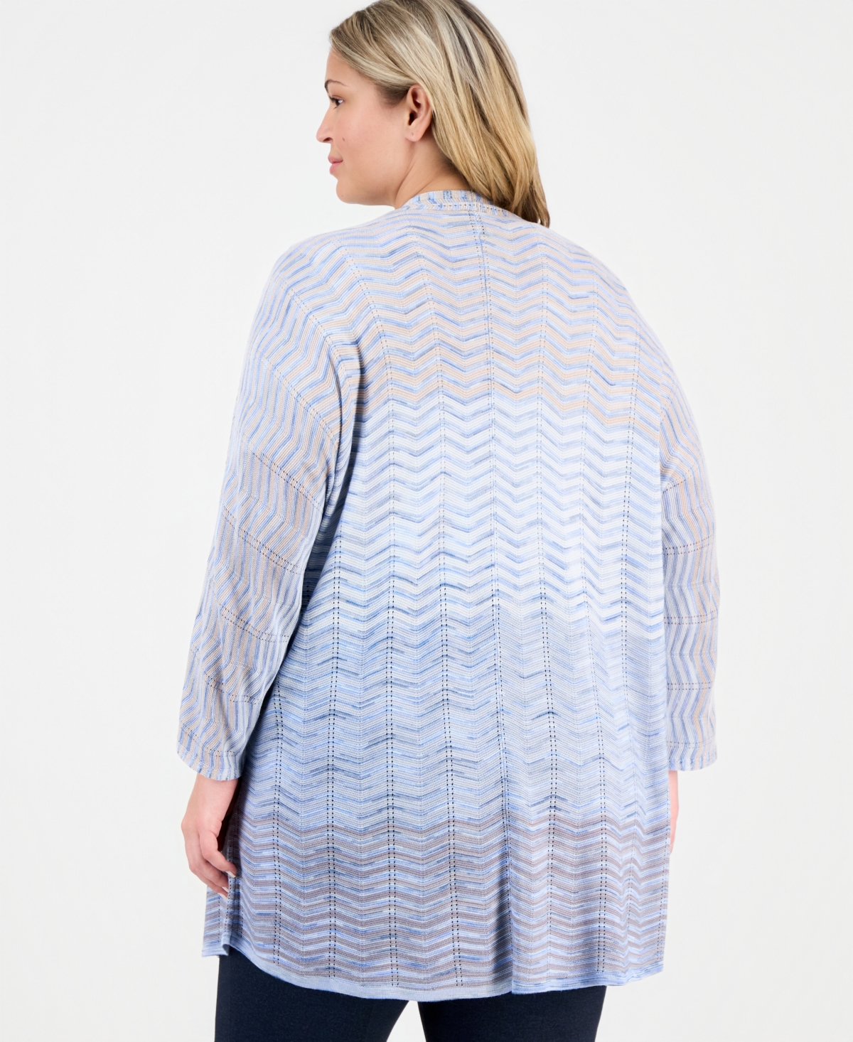 Anne Klein Plus Open-Front Zig-Zag Knit Cardigan