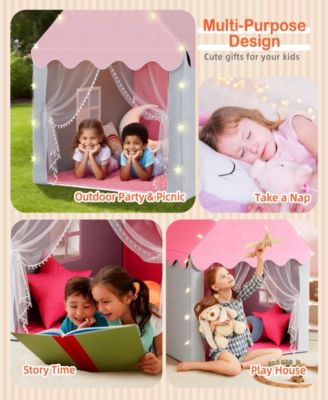 Kids Playhouse Tent with Star Lights & Mat for Girls & Boys, Indoor/Outdoor Gift