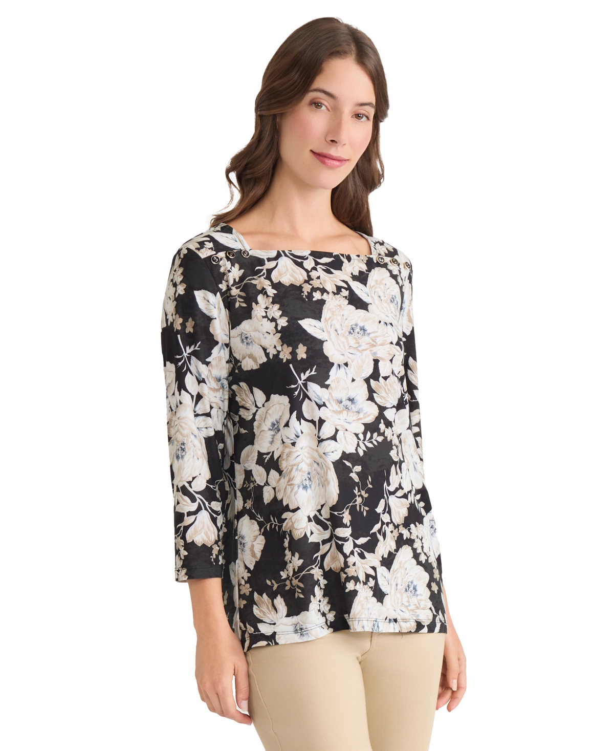 Jones New York Women's Floral Print Top In Multi
