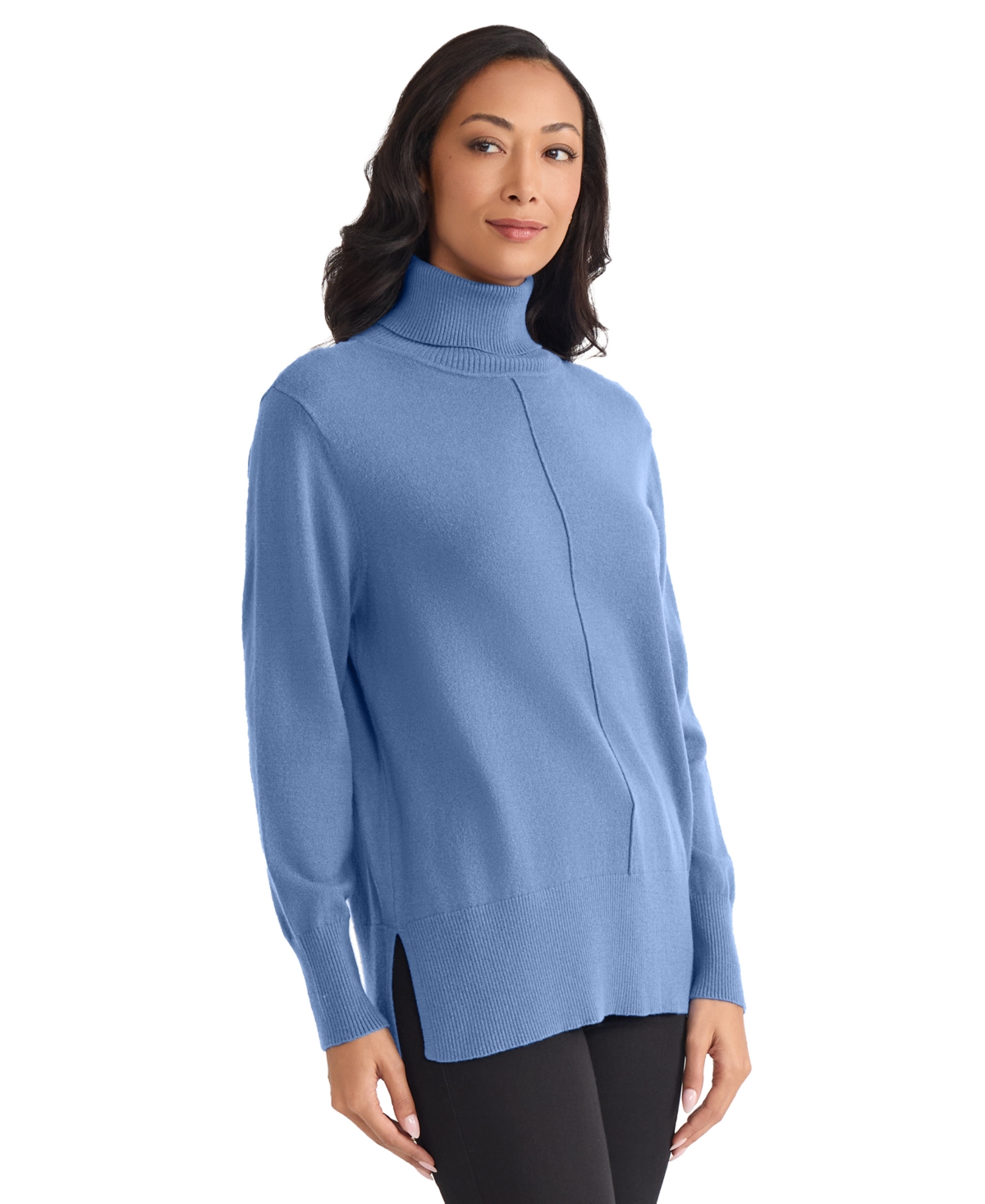 Jones New York Turtleneck Seam Front Bouclé Sweater In Blue