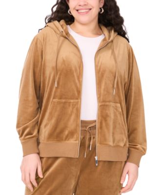 Plus Size Velour Zip-Front Hoodie Jacket