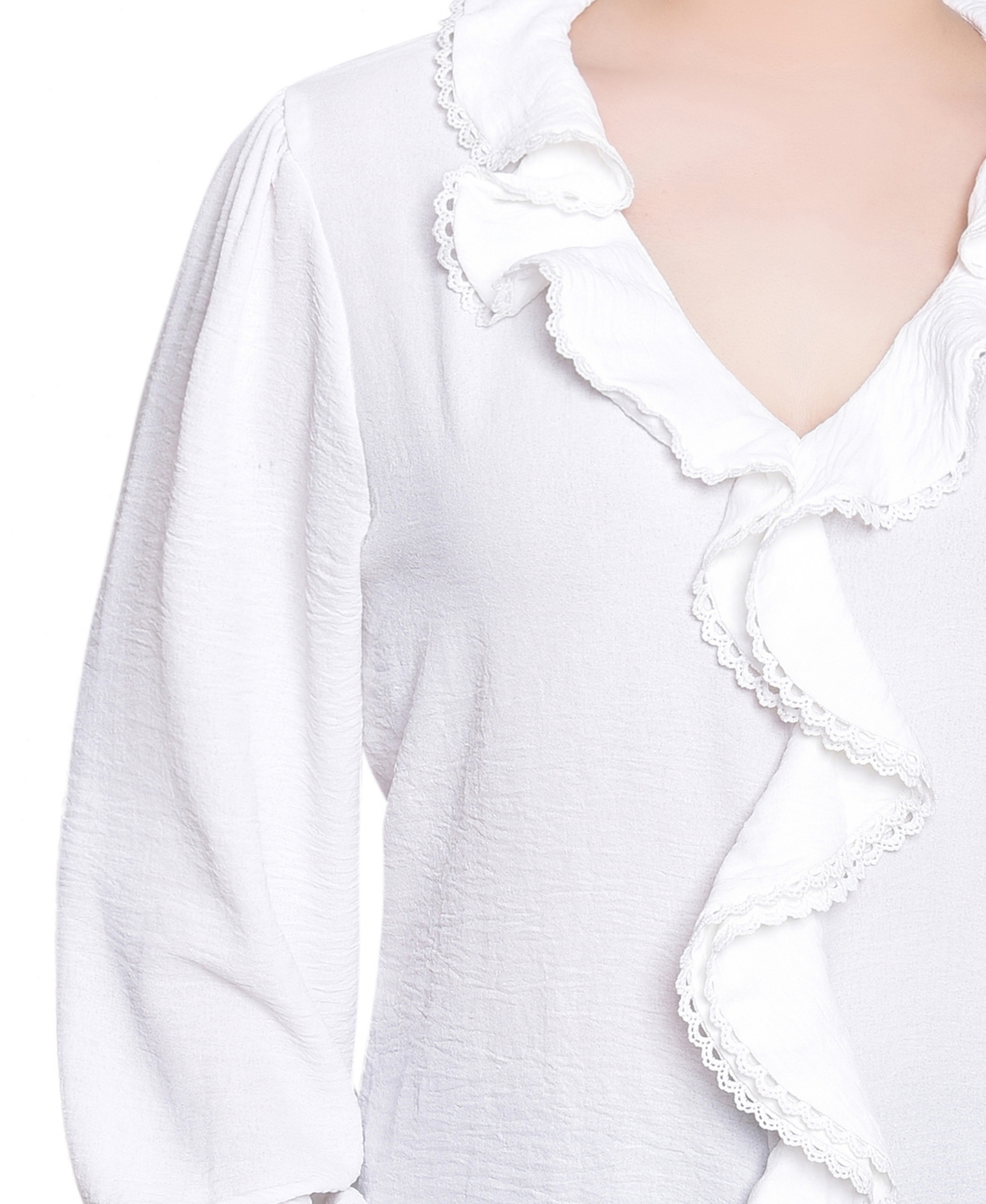 Ny Collection Women's Short Sleeve Ruffle Front Top In White