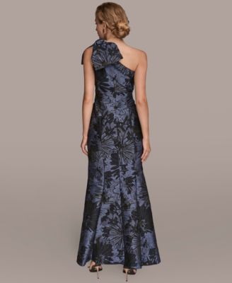 Women's Jacquard Bow-Trim One-Shoulder Gown