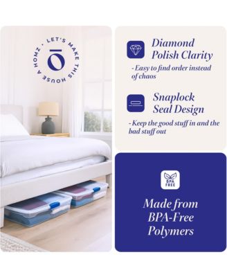 56 Quart 2 Pack Underbed Secure Latching Clear Plastic Storage Container