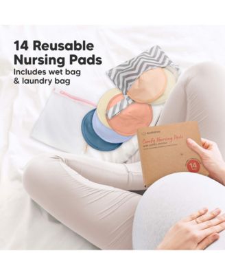 Maternity 14pk Organic Nursing Pads, Washable Breast Pads + Wash Bag, Reusable Nipple Pads