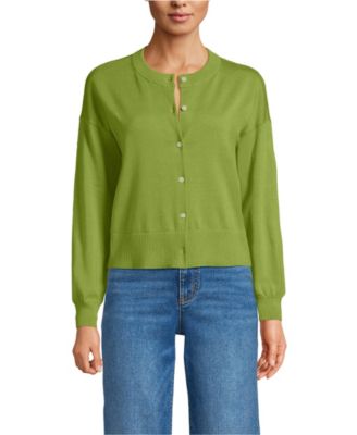 Women's Modern Length Fine Gauge Crew Neck Cardigan Sweater