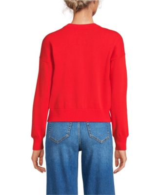 Women's Cropped Fine Gauge Crew Neck Cardigan Sweater