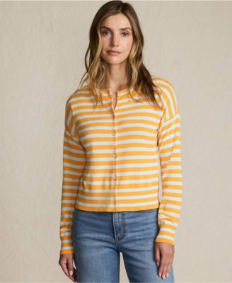 Women's Modern Length Fine Gauge Crew Neck Cardigan Sweater