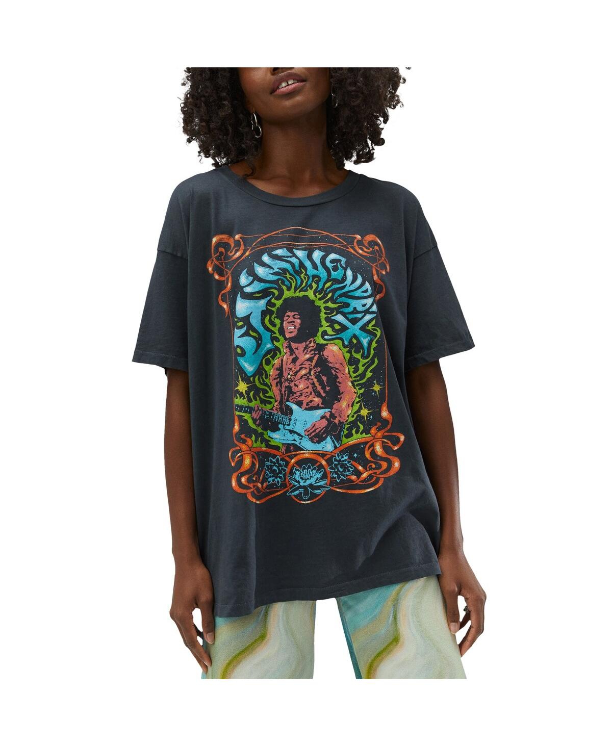 Daydreamer Women's Charcoal Jimi Hendrix Psychedelic Nouveau T-shirt In Blue