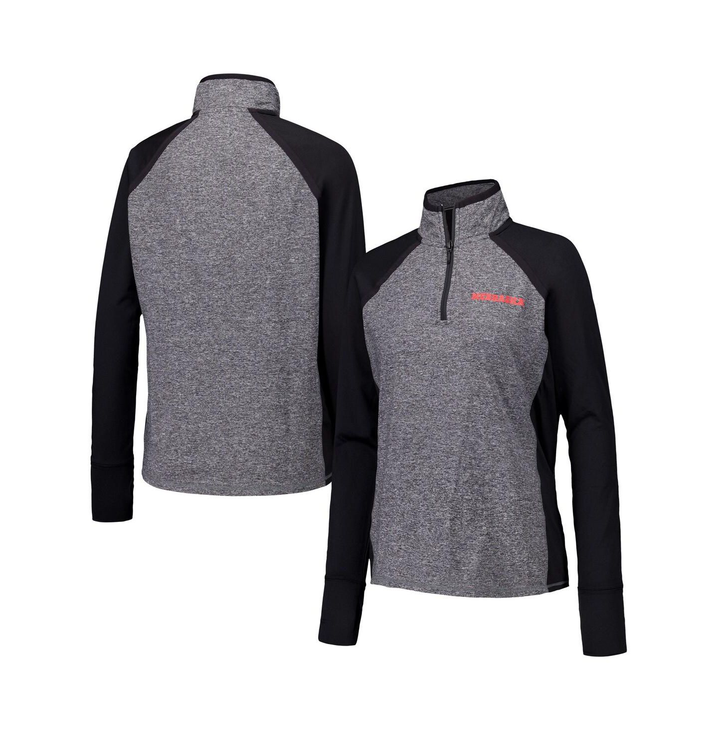 Женская куртка Camp David Black/Heather Gray Nebraska Huskers Finalist Raglan Quarter-Zip — фото 1