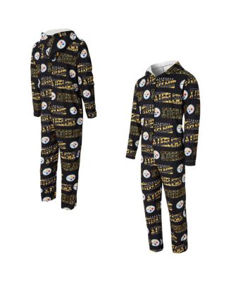 Concepts Sport - Men's Black Pittsburgh Steelers Shuffle All-Over-Print Microfleece Full-Zip Union Suit