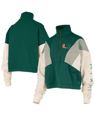 Pressbox - Women's Green Miami Hurricanes Ferrara Color Block Quarter-Zip Sweatshirt