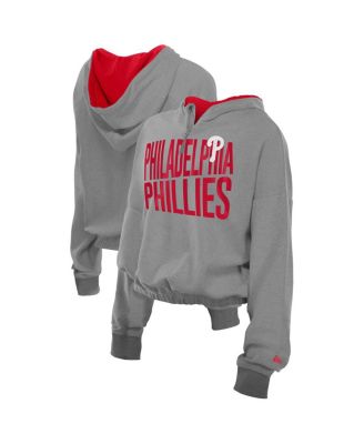 New Era - Men's Heather Gray Philadelphia Phillies Reversed Out French Terry Quarter-Zip Banded Crop Hoodie