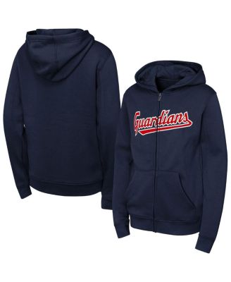 Outerstuff - Big Boys and Girls Navy Cleveland Guardians Wordmark Fleece Full-Zip Hoodie