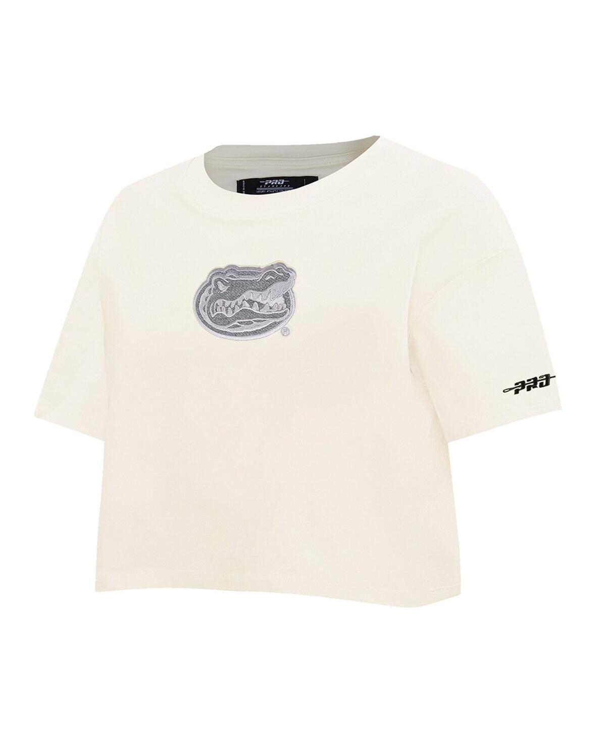 Pro Standard Women's Cream Florida Gators Reverse French Terry Boxy Cropped T-shirt In Neutral