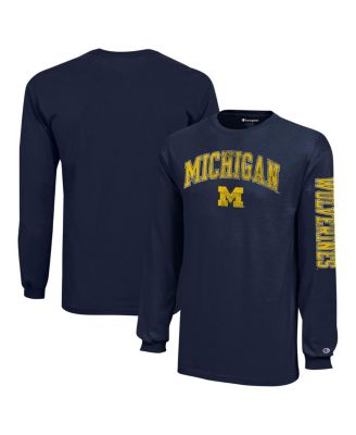 Champion - Big Boys and Girls Navy Michigan Wolverines Distressed Arch Over Logo Long Sleeve T-Shirt