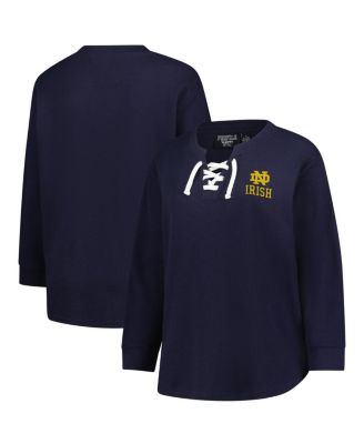 Fanatics - Women's Navy Notre Dame Fighting Irish Lace-Up Waffle Knit Plus Size Long Sleeve T-Shirt
