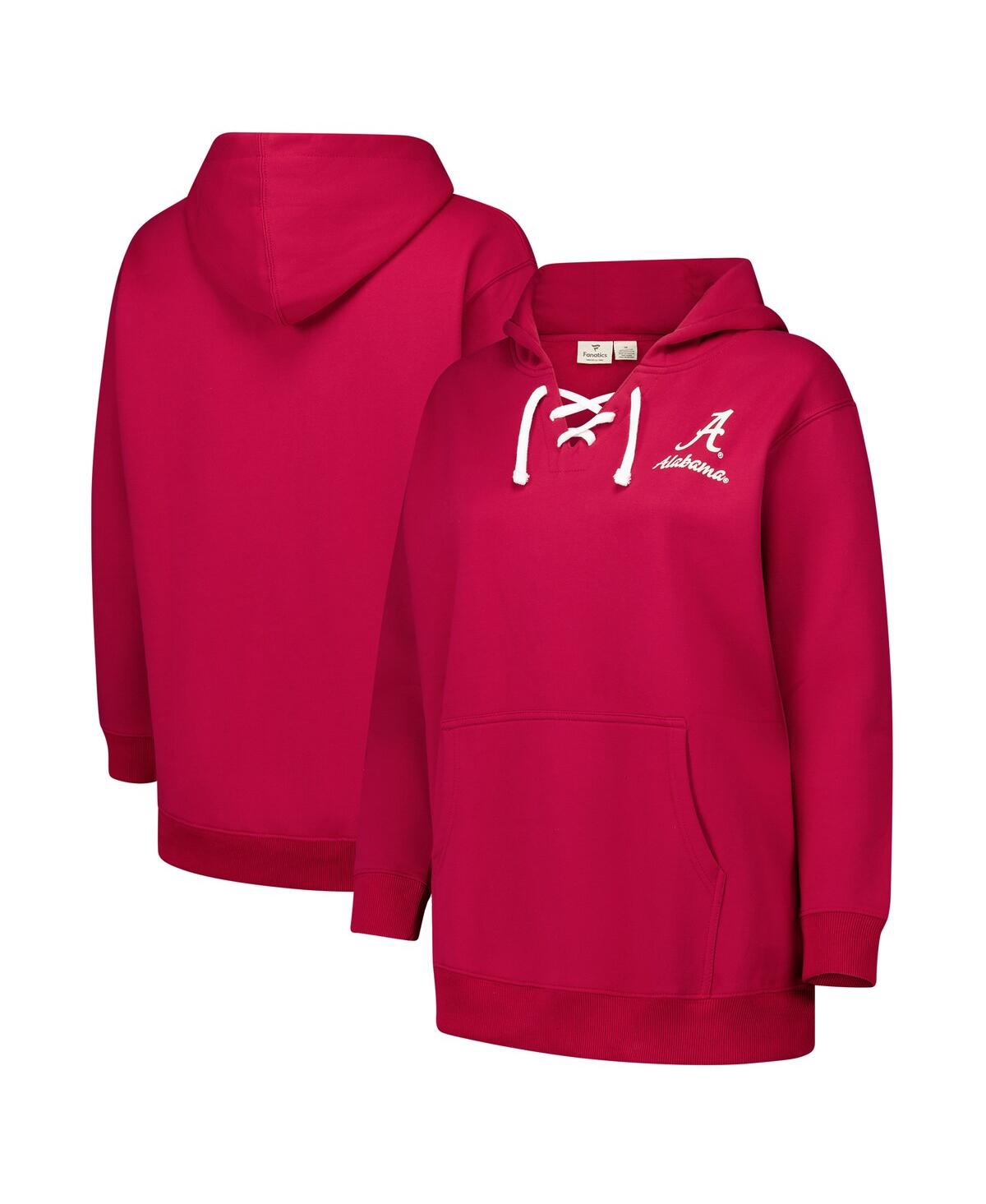 Fanatics Women's Crimson Alabama Crimson Tide Plus Size Scrip Lace-up V-neck Hoodie In Red