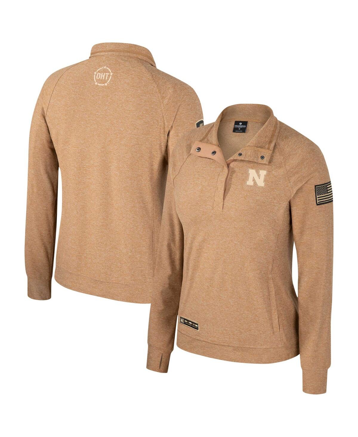 Colosseum Women's Tan Nebraska Huskers Oht Military Appreciation Sand Tatum Quarter-snap Raglan Jacket In Brown