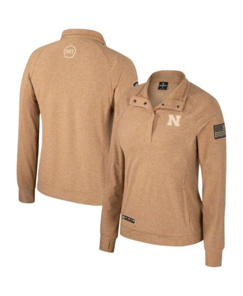 Женские куртки Colosseum Women's Tan Nebraska Huskers OHT Military Appreciation Sand Tatum Quarter-Snap Raglan Jacket