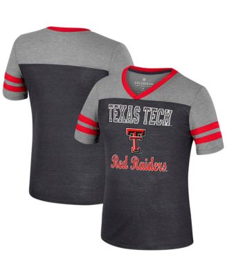 Colosseum - Big Girls Black/Heather Gray Texas Tech Red Raiders Summer Striped V-Neck T-Shirt
