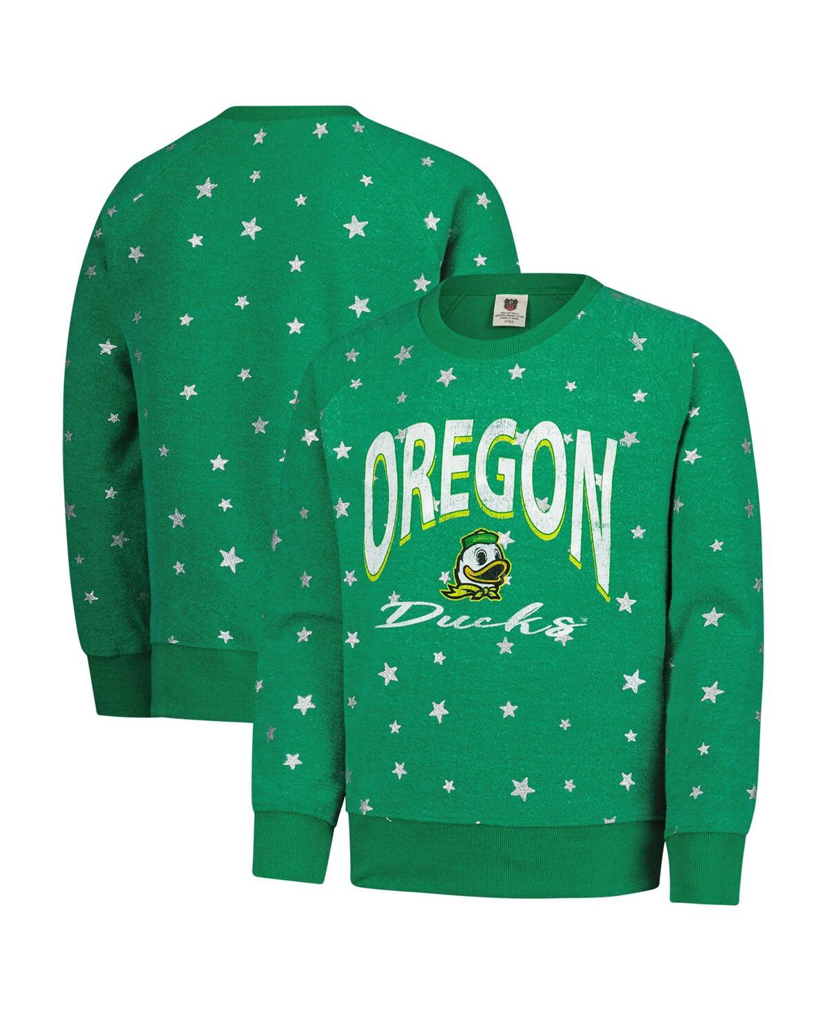 Wes & Willy Big Girls Green Oregon Ducks Shimmer Star Reverse Sweatshirt In Green