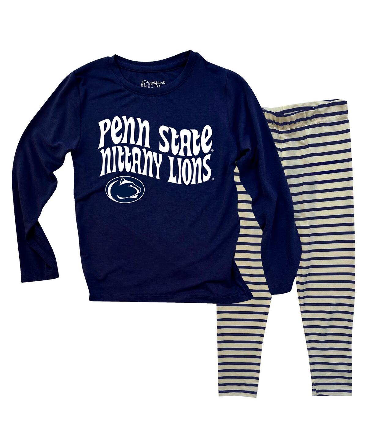 Wes & Willy Toddler 2-piece Penn State Nittany Lions Long Sleeve Top And Striped Tri-blend Leggings Set In Blue
