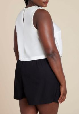 Women's Plus Size Embellished Sleeveless Boxy Shirt
