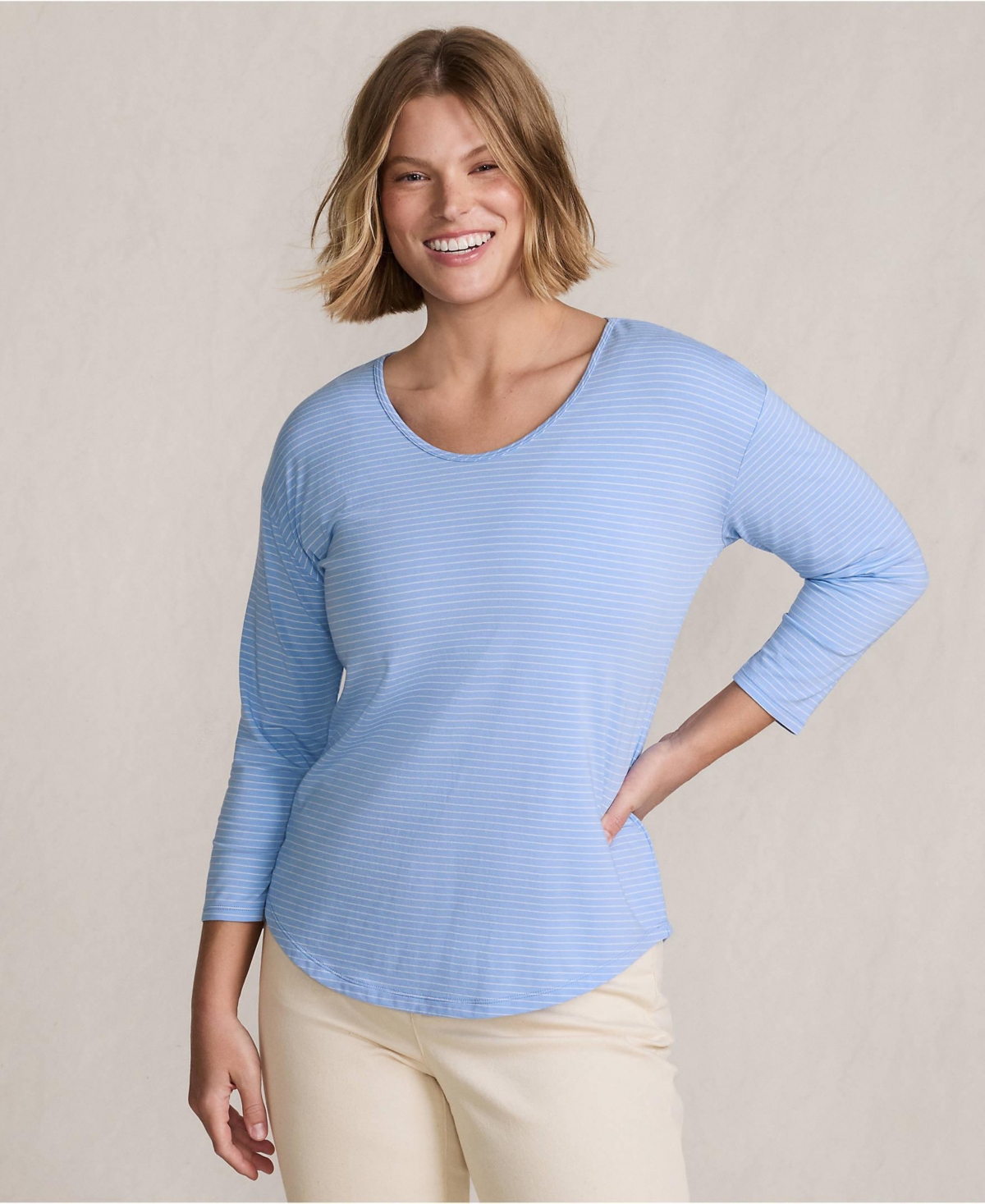 Lands' End Women's 3/4 Sleeve Lightweight Jersey Shirttail Tee