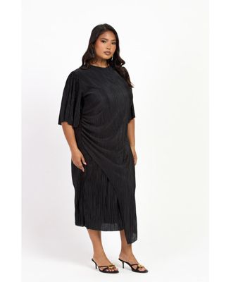 Women's Ruched Side Flutter Sleeve Midi Dress