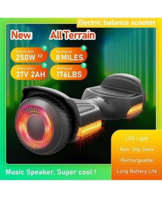 Hoverboard All Terrain Hoverboard-Colorful LED Lights & 500W Motor, Built-in Music Speaker, 7.75mph Speed, 176lbs Max Load.