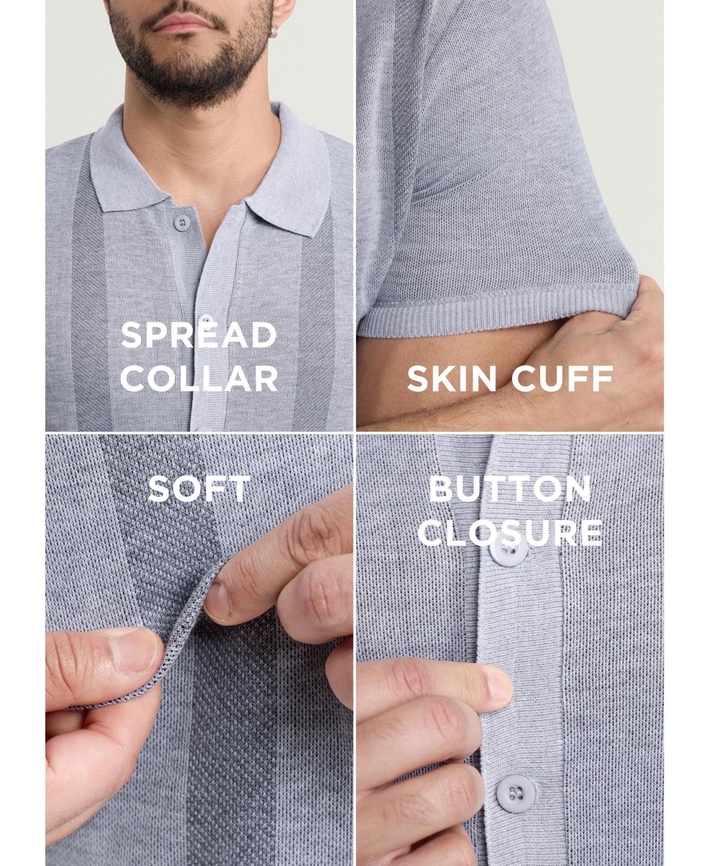 Мужской свитер SPRING + MERCER Button Down Short Sleeve, цвет: Серый — фото 3