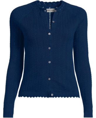 Plus Size Cotton Pointelle Satin Trim Cardigan Sweater