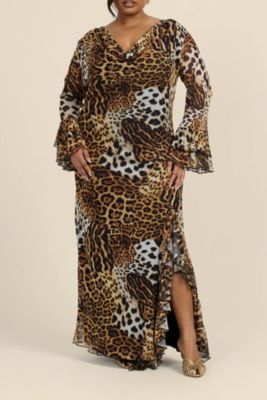 Women's Ruffle Leopard Print Maxi Dress