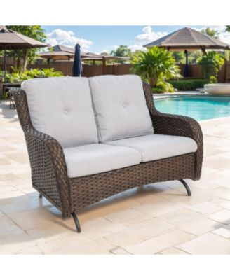 ArcLine 2-Person Wicker Rocking Bench Outdoor Glider Patio Rattan Loveseat with Olefin Cushions