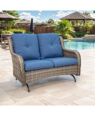 ArcLine 2-Person Wicker Rocking Bench Outdoor Glider Patio Rattan Loveseat with Olefin Cushions