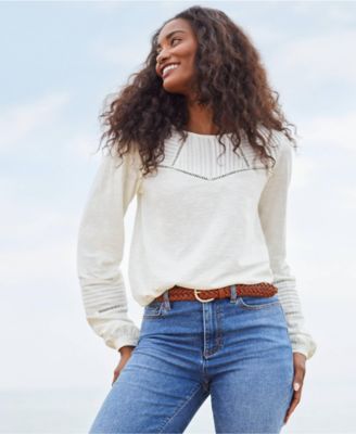 Women's Long Sleeve Slub Pintuck Top