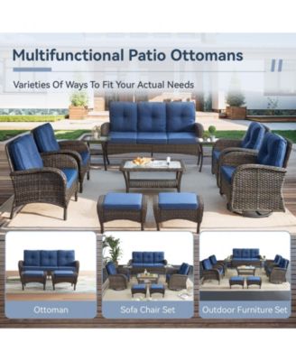 SleekArm Wicker Outdoor Ottoman with Olefin Cushions Set of 2