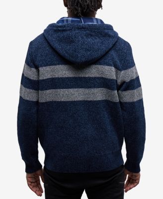 Men's Full Zip Hooded Sweater With Stripes And Flannel Lining