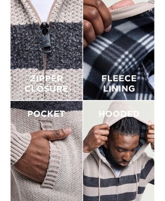 Men's Full Zip Hooded Sweater With Stripes And Flannel Lining