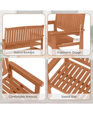 2-Person Patio Loveseat Garden Bench w/Slatted Backrest & Comfortable Armrests