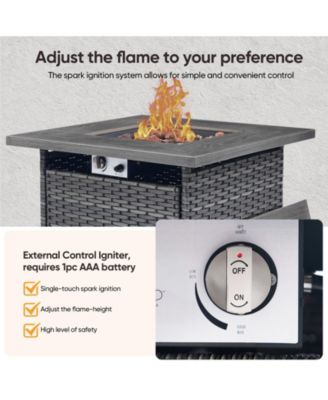 Brown/Gray Wicker Outdoor Rectangular 50,000 BTU Propane Gas Fire Pit Table with Lid