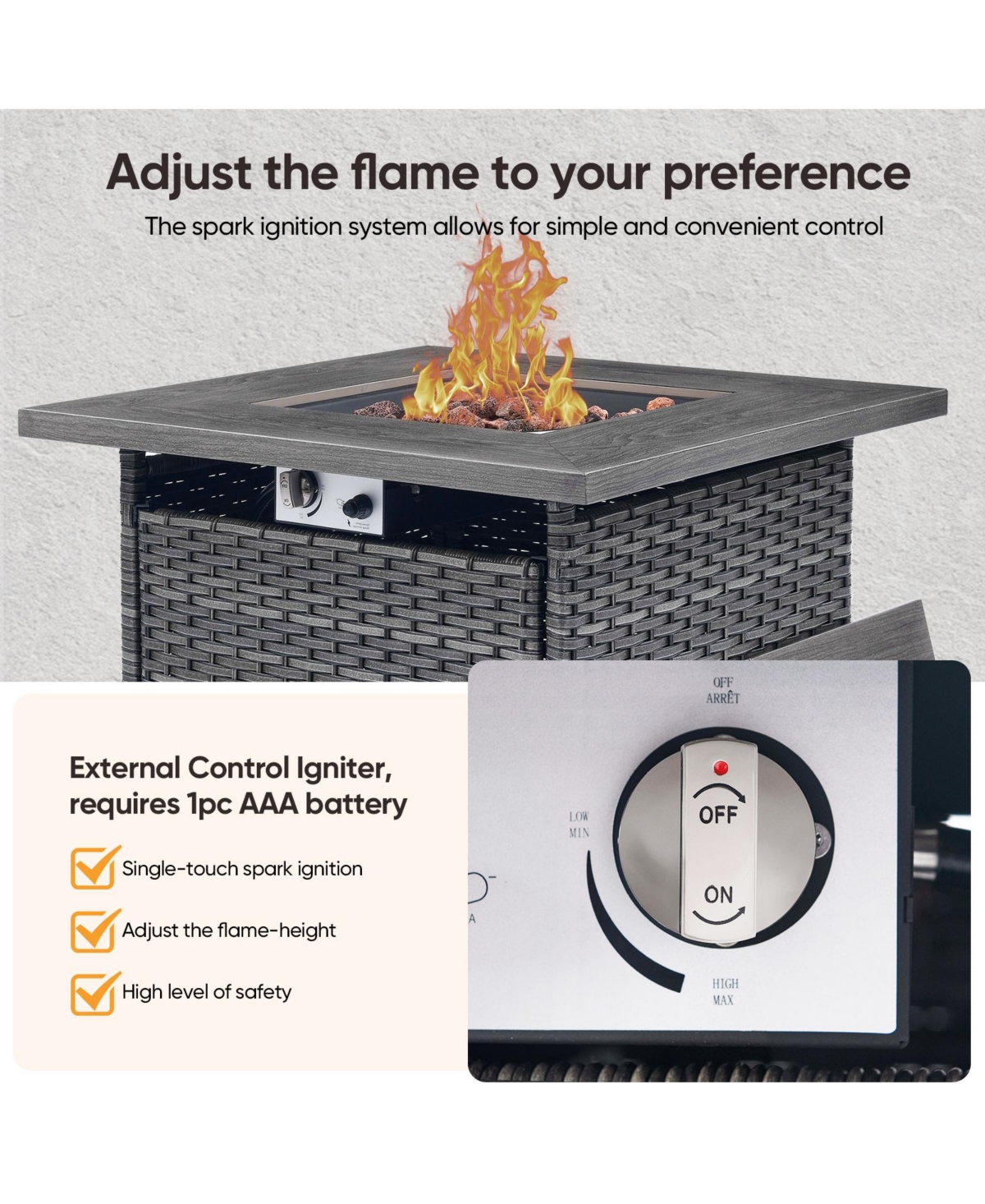 Gymojoy Brown/Gray Wicker Outdoor Rectangular 50,000 Btu Propane Gas Fire Pit Table with Lid