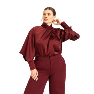 Women's Draped Neck Satin Blouse