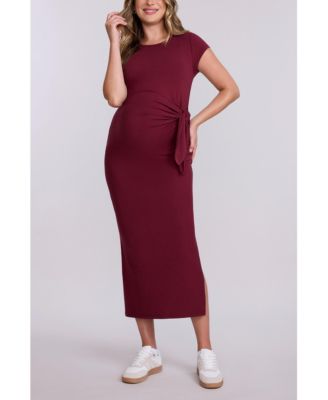 Maternity Crew Neck Short Sleeve Side Tie Midi Dress - Motherhood